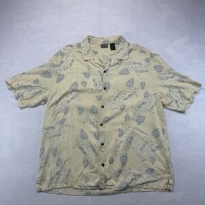 Axist Silk Shirt Mens XL Beige Blue Floral Hawaiian Camp Collar
